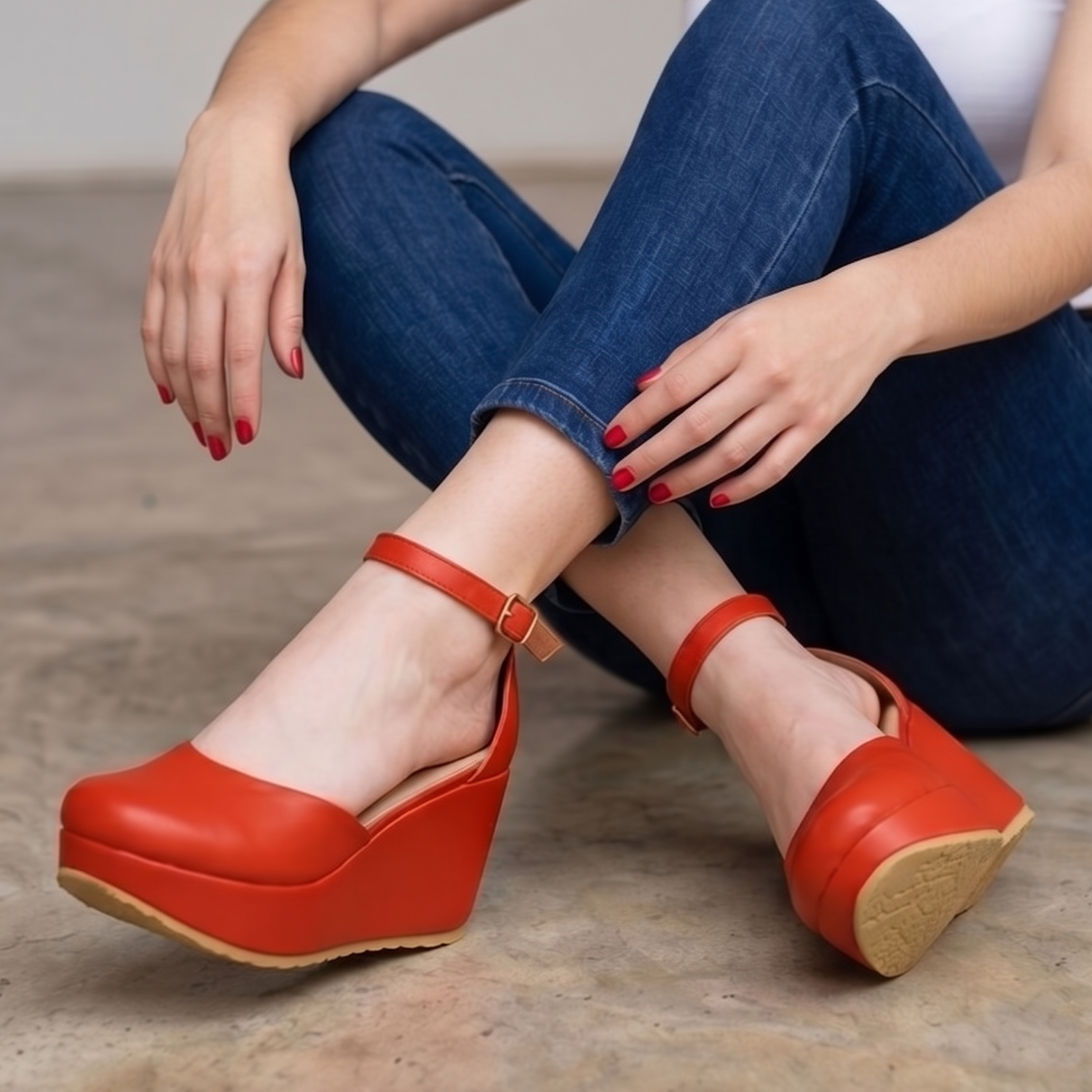 Plataformas de Cuerina con Correa al Tobillo — Modelo Juliana