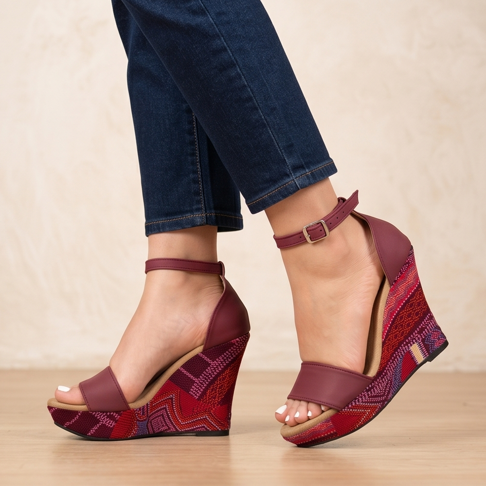 Sandalias de Plataforma con Estampado Etnico — Modelo Graciela