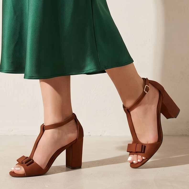 Sandalias de Tacón Grueso con Moño — Modelo Luna Clara