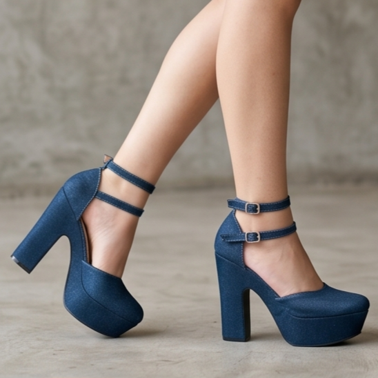 Tacones de Gamuza con Doble Faja — Modelo Zulema