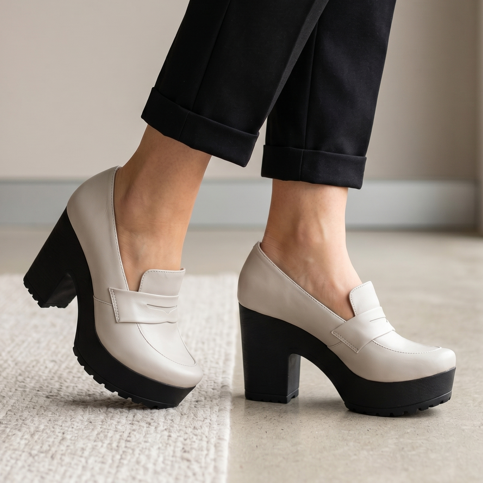 Zapatos Mocasín de Tacón Grueso — Modelo Ubaldina