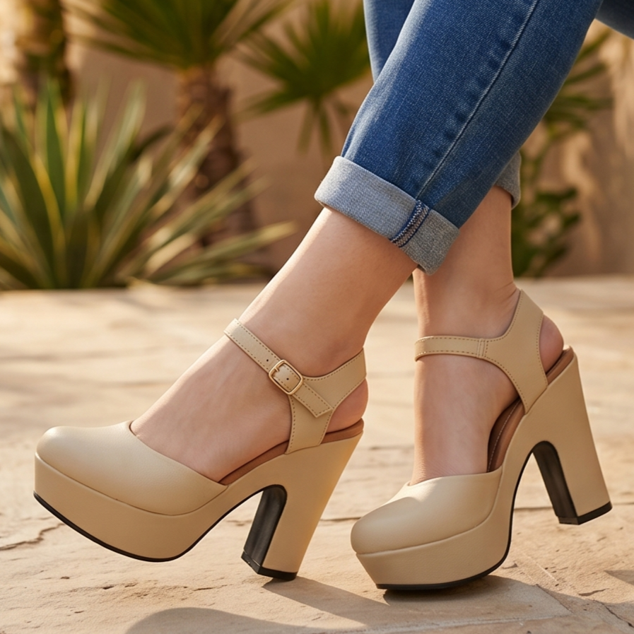 Zapatos de Plataforma con Correa en T — Modelo Zafira