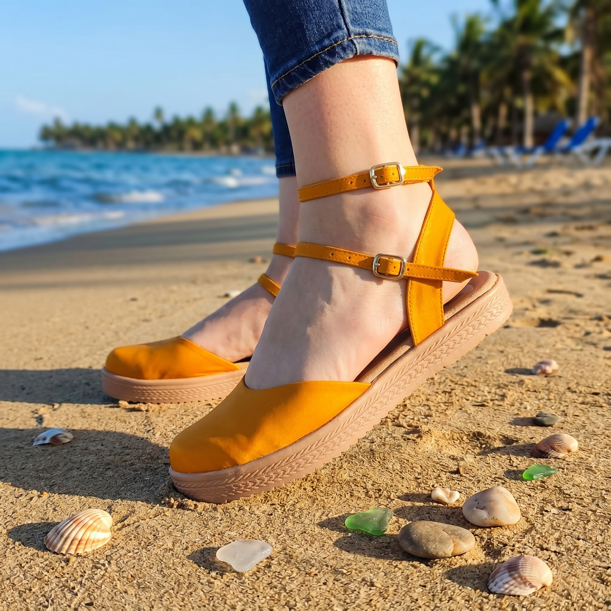 Sandalias de Punta Cerrada con Doble Hebilla — Modelo Luz Marina