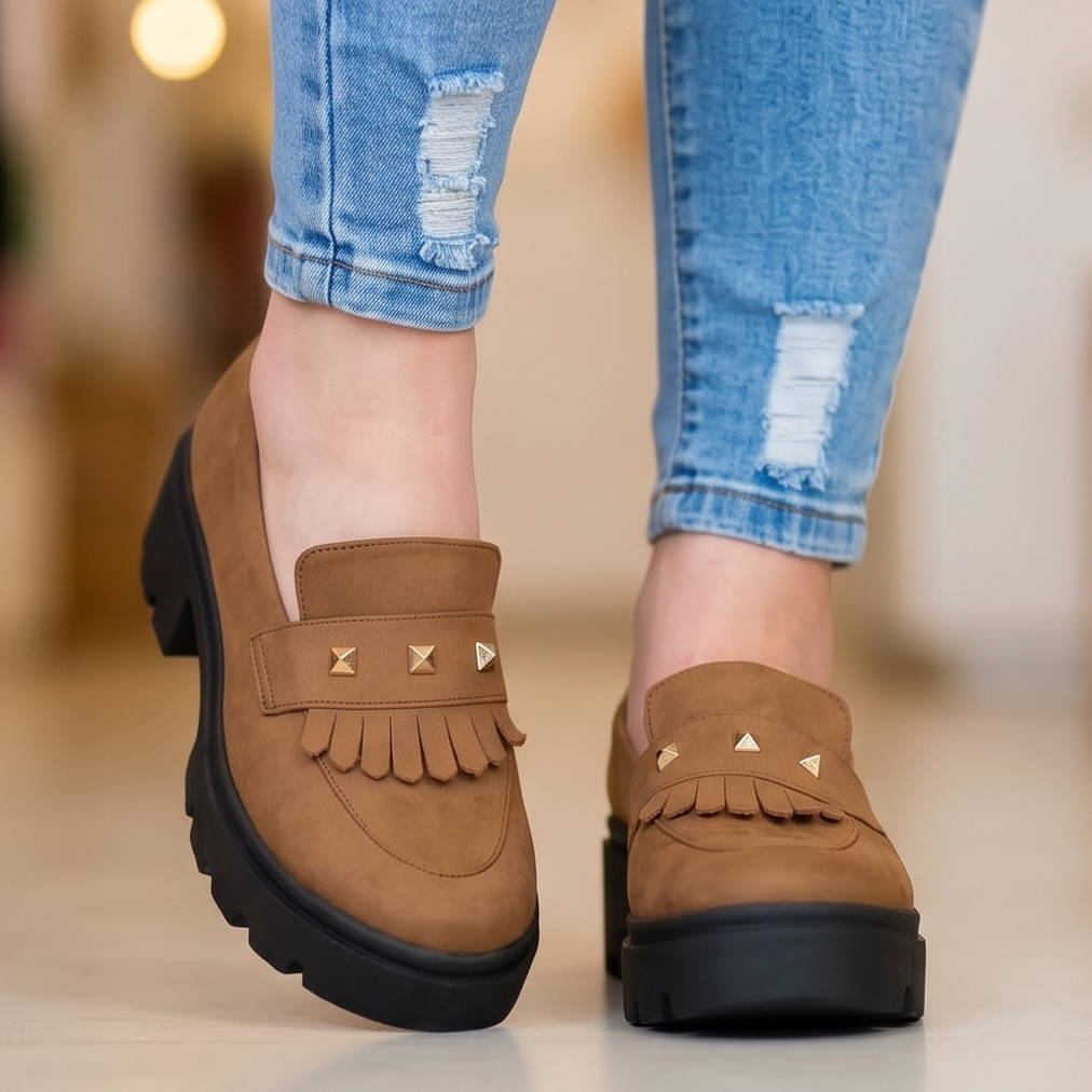 Mocasines con Flecos y Tachuelas — Modelo Sonia